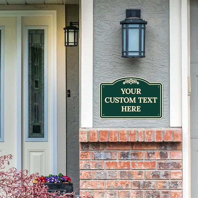 Custom Decorative Sign, Personalized Metal Sign for Business, Driveway, Home, Airbnb, Office Door Plaque, Green Background 12x18 Inches, ACM, Fade Resistant, Made in USA by Sigo Signs
