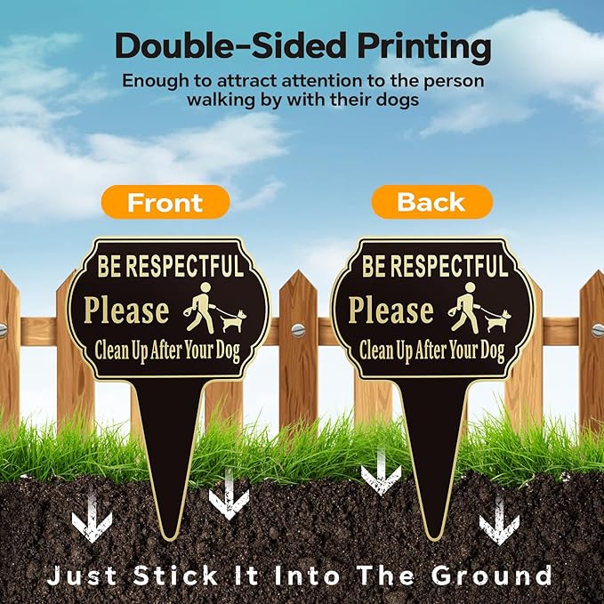 13.6"x9.6" Clean Up after Your Dog Signs Pick Up After Your dog sign with Integrated stake Double Side Printed- Be Respectful, No Dog Poop and Pee Stop Dogs from Pooping/Peeing On Your Lawn/Garden