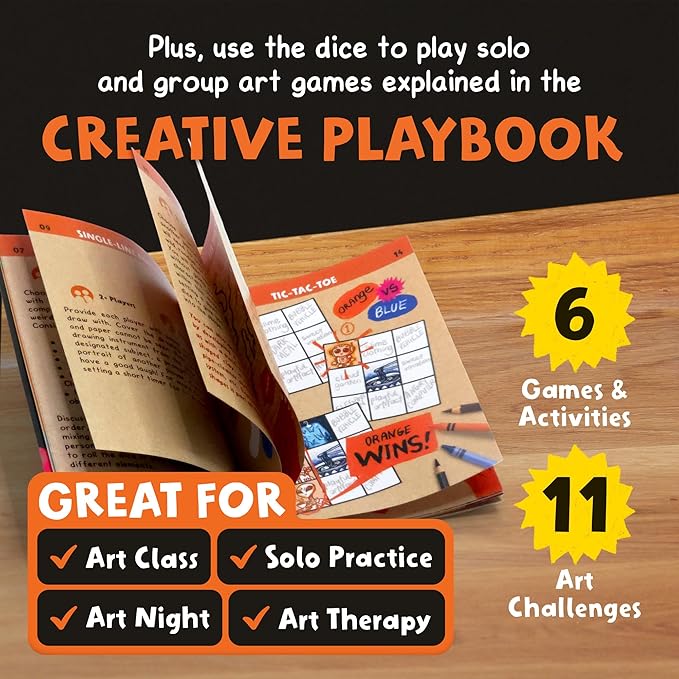 Art Dice – 12-Sided Wooden Dice with 120 Prompts to Help You Decide What to Draw or Paint – Creative Playbook with Games and Activities – Fun, Inspiring Gift for Artists of All Levels