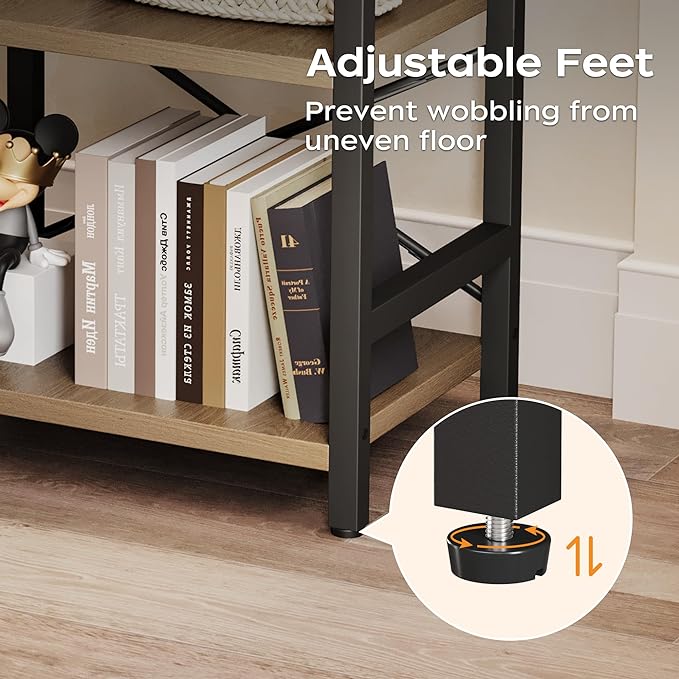 Homeiju Bookshelf, 3 Tier Industrial Bookcase, Metal Small Bookcase, Rustic Etagere Book Shelf Storage Organizer for Living Room, Bedroom, and Home Office(Light Coffee) Patent Pending D29873033
