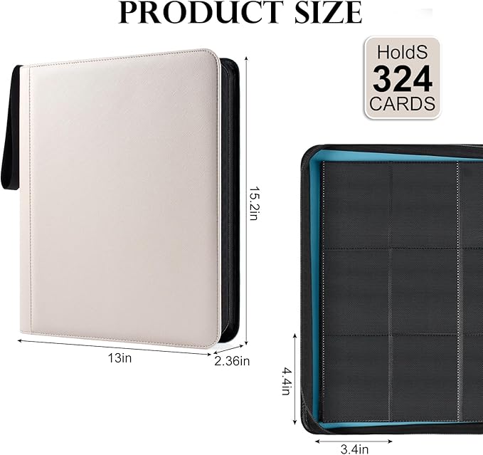 GEAoffice Archival Safe Top Loader Binder Holds 324 Cards, 9 Pocket Trading Card Binder for Toploader 3"×4" Rigid, Premium Card Collection Album Folder Holder for MTG, TCG, Sports Cards, White