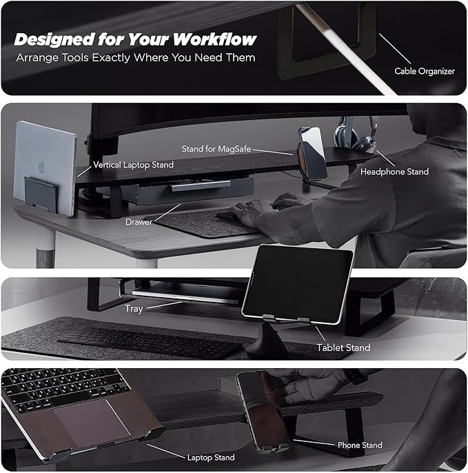 ULTRARM Moodular Add-ons Cable Organizer 2 Pack [Accessory Only - Requires Moodular Wooden Monitor Stand Slide Rails for Use] Black MSA-CO