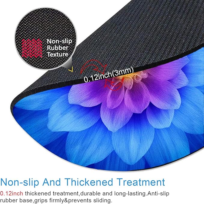 IMAYONDIA Mouse Pad, Blue Watercolor Lotus Flower Round Mouse Pad, Non-Slip Rubber Base Mousepad for Laptop Computer, Personalized Small Mousepad with Designs for Women, 7.9 x 7.9 Inch