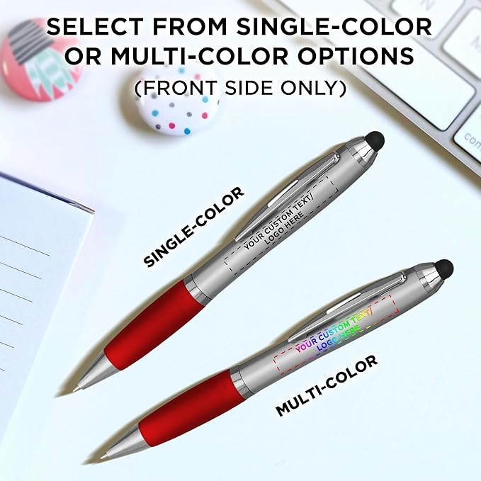 DISCOUNT PROMOS Custom Stylus Ballpoint Pens Set of 100, Personalized Bulk Pack - Black Ink, Great for Office, School, Business, Tradeshows, Events - Red