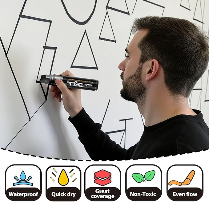 MEHVOR Acrylic Paint Markers, 5 Poster Markers Jumbo Black,15mm Wide Tip Permanent Ink 36g, Thick Acrylic paint pens for Poster, Glass, Rock Painting, Stone, Wood, Car, Ceramic, Fabric （Black）