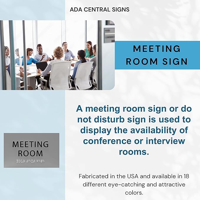 ADA CENTRAL SIGNS - 6" X4" Meeting Room Sign - ADA Compliant Tactile Graphics Grade 2 Braille Text Acrylic Wall Sign | Privacy, Interview, Room Name Sign for Schools, Hospitals, Offices, & Apartments