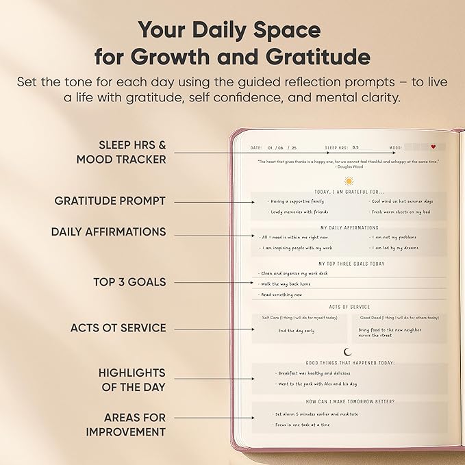 Gratitude & Self-Care Journal - Guided Mindfulness & Mental Health Journal All-in-One with Prompts for Self Discovery - Daily Journal for Men & Women by PRODUCTIVITY STORE (A5, Pink)