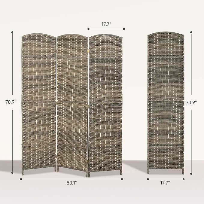 HOMCOM 3 Panel Room Divider, 6' Tall Folding Privacy Screen, Hand-Woven Freestanding Wall Partition for Home Office, Bedroom, Dark Rustic Oak