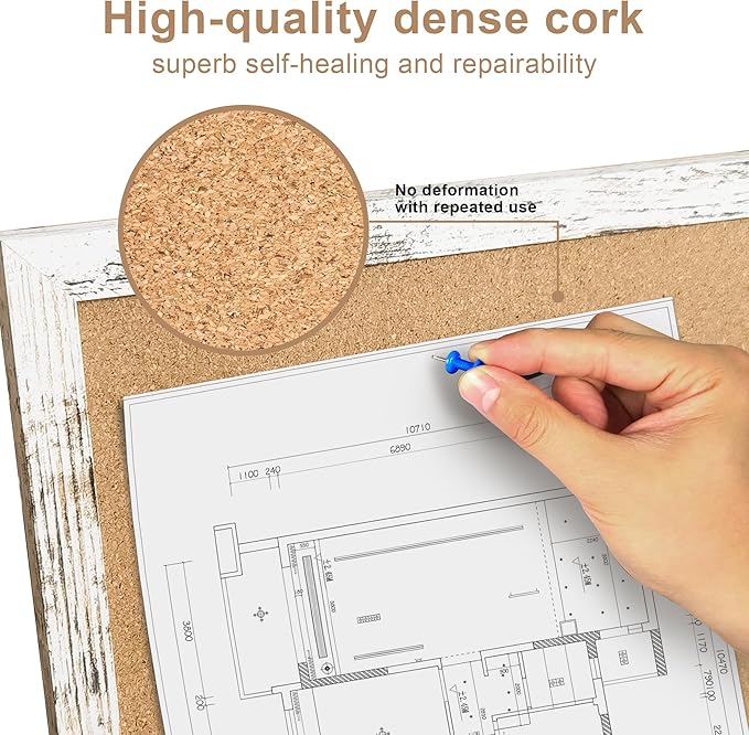 Cork Bulletin Board, 48 X 32 Inches White Framed Message Vision Board, Large Wall Mounted Notice Memo Pin Board with 28 Push Pins