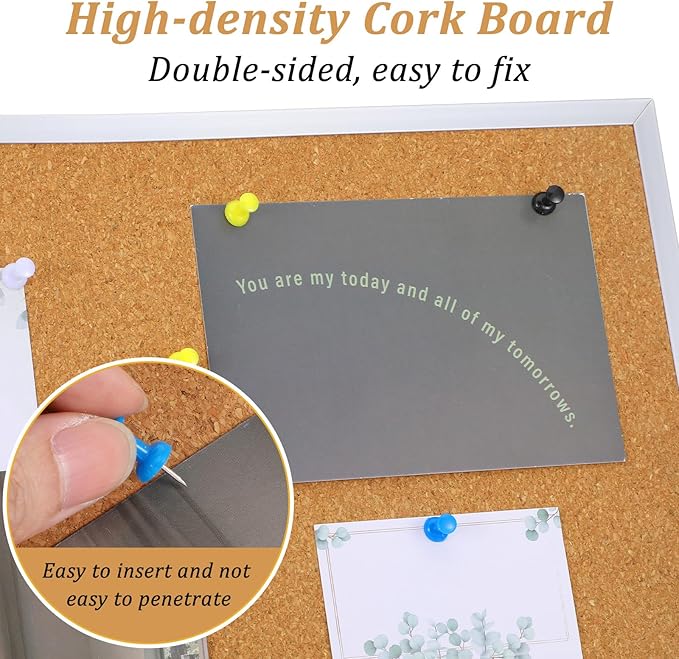 1 Pcs 11.81"×15.74" Cork Bulletin Board, Double Sided Pin with Silver Aluminum Border, Small Desktop Cork Board with Stand for Home, Office, School, Desk Message or Picture