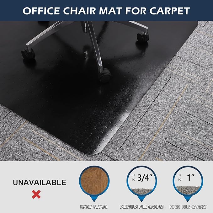 SALLOUS Office Chair Mat for Carpet, 45" x 53" Heavy Duty Chair Mat for Carpeted Floors,Non-Slip Floor Mat with Extended Lip, Floor Protector Computer Desk Mat for Home Office (Black, T-Shape)