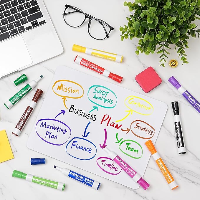 WOSWEL Dry Erase Markers, Chisel Tip Whiteboard Markers, Low Odor Thick Dry Markers, 50 Bulk 10 Assorted Colors for Teachers, Classroom, Office & Home Use