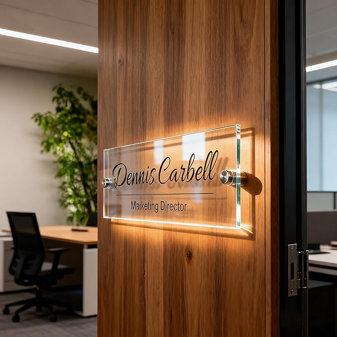 Acrylic Door Name Plate Personalized Office Name Plate Custom Door Sign with Logo Office Decor For Women Men Workspace Decorations (Style 09, 8 * 3inch)