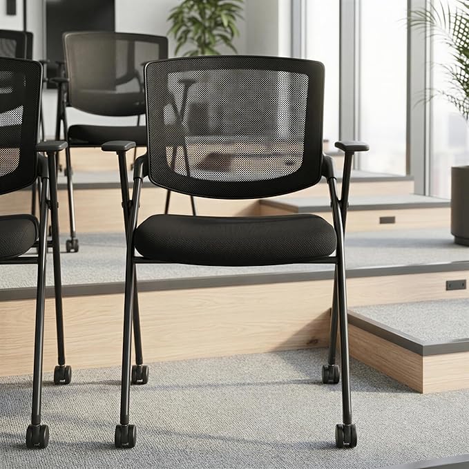 40 Pack Chairs Stackable Conference Room Chairs with Wheels and Paddle, Ergonomic Mesh Back and Arms for Home Office Desk Folding Chairs (20 Boxes)