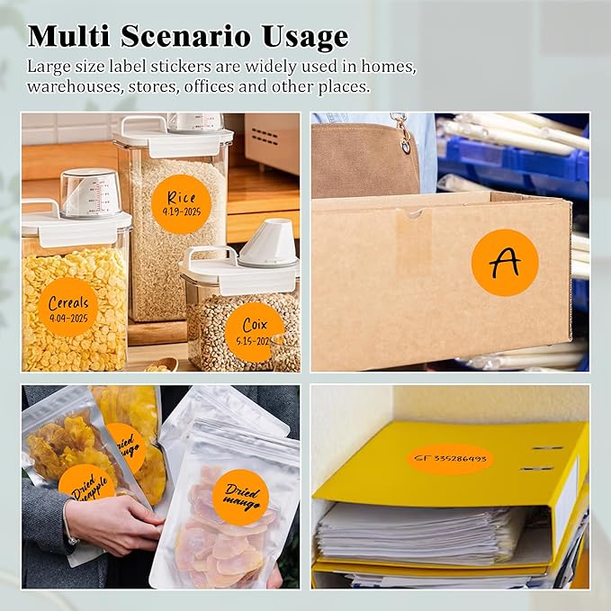3 Inch Round Colored Dot Stickers, 2000 PCS, 4 Rolls in Dispenser Box - Orange Circle Color Coding Labels Dot Labels for Office, Home, Inventory Organizing
