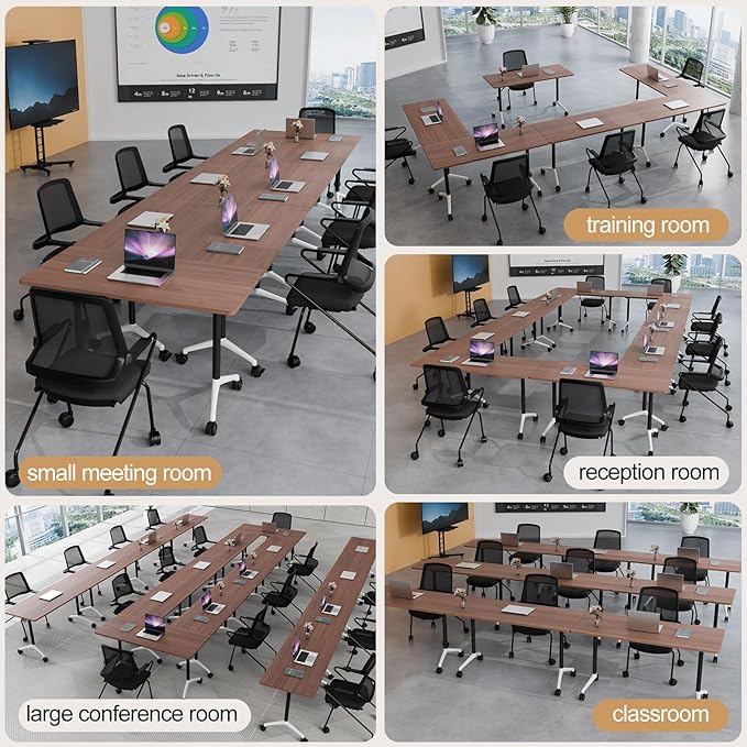 Folding Conference Table 4ft 5ft, Foldable Office Meeting Desk for 6 People, Multiple Sizes Colors Mobile Conference Room Table for Training Room School Business Furniture (4, Walnut, 63in)