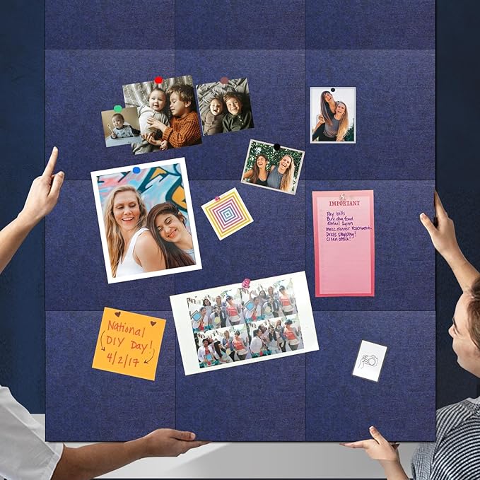 Large Cork Bulletin Board Alternative for Office60 x 35" - 15 Pack Felt Bulletin Boards Dart Wall Protectors 70 Pcs Safe RemovableAdhesive Tabs Pcs for Office Wall, School, Home Decor, Navy Blue