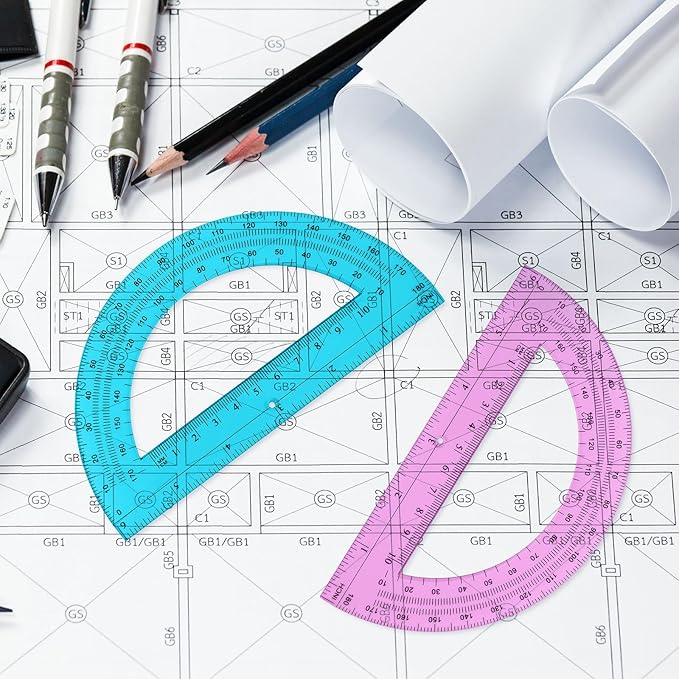 Zonon 12 Pack 6 Inch Plastic Protractor Christian Charity Donation 180 Degrees Pink Blue Clear Protractors for Classroom School Math Teacher Student Office Supplies Christmas Operation Gifts