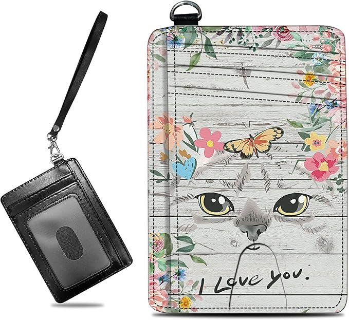 BWEGRHE Small Travel Wallets, Cat Flowers Slim Minimalist Front Pocket Wallet with Wristlet, RFID Blocking PU Leather Credit Card Holder with ID Window Change Purse for Men Women