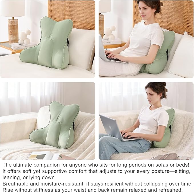 Ailuteie Ergonomic Lumbar Support Pillow(Pat. Pend) – Multi-Functional Back Cushion with Firm Support for Reading, Working & Driving,Celadon Green