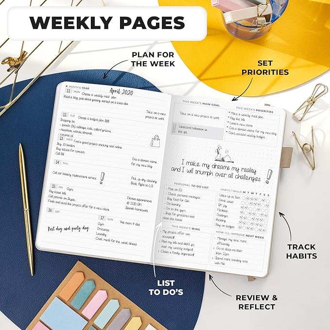 Clever Fox Planner Premium Edition – Undated Luxurious Weekly & Monthly Planner to Increase Productivity and Hit Your Goals – Organizer – Start Anytime, A5, Lasts 1 Year, Pearl (Weekly)