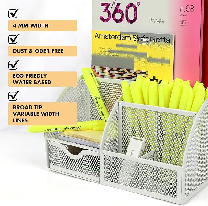 Buecs Highlighters Bulk Pack, 108 Count, Chisel Tip,Fluorescent Yellow, suitable for Adults Highlighting Planner Notes, Office School Supplies