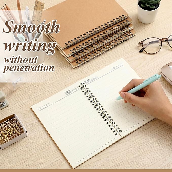 Leelosp 12 Pack Small Spiral Notebook 5 x 7 Inch Lined College Ruled Spiral Journal Wire Bound Notebook Kraft Cover, 120 Pages for Work Students Office Business(Brown)