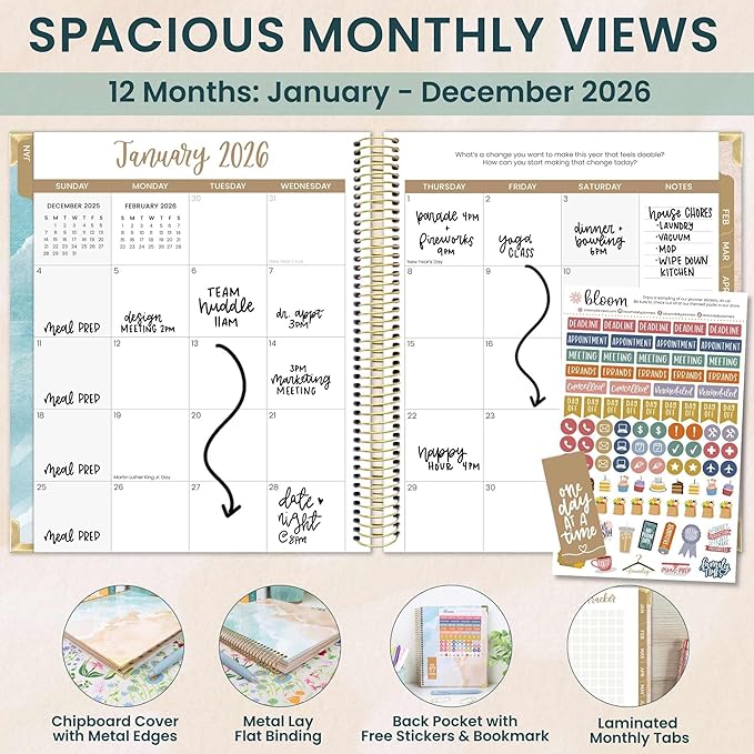bloom daily planners 2026 Hardcover Calendar Year Goal & Vision Planner (January to December) - Monthly & Weekly Agenda Organizer - 7.5" x 9" - Ocean Oasis