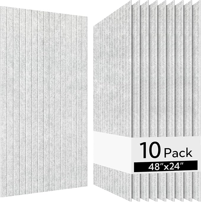 Olanglab Acoustic Wall Panels 10 Pack, 48 x 24 per Acoustic Panels Sound Absorbing, Decorative Sound Panels for Home Studio and Office, Silver Gray