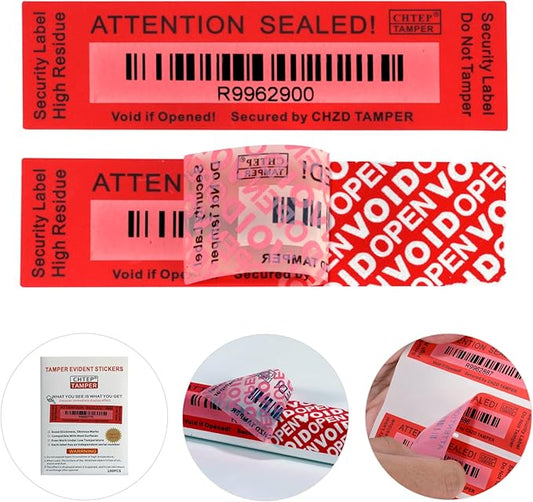 ChtepTamper 100 Pieces Total Transfer Tamper-Evident Stickers Security Labels Great for Goods Shipping,Exchange of Agency Files, Privacy Protection or More(Serial Number 1 * 3.54inches Red)
