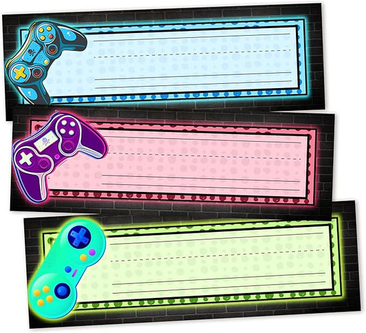 30 Name Tags for Classroom Cubbies, 3x9 in Video Game Name Plates for Desks, Classroom Must Haves for Teachers Elementary - A10
