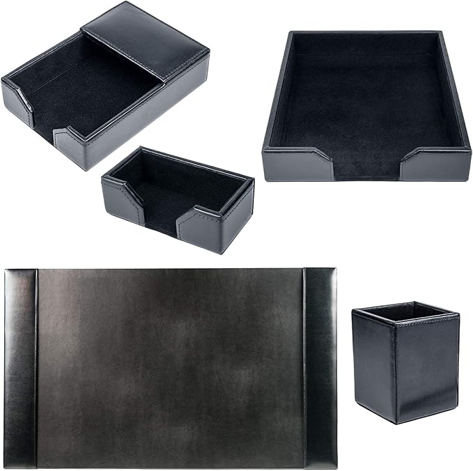 DACASSO Black Bonded Leather 5-Piece Desk Set
