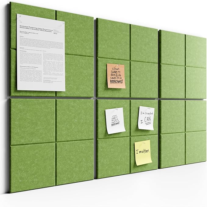 Bumusty Large Cork Board Alternative-36 x24 Felt Bulletin Board Tiles, with 30 Pushpins, 40 Adhesive Tabs, 6-Pack Slat Wall Paneling, Cork Boards for Office Push Pin Board Felt Board-Kelly Green