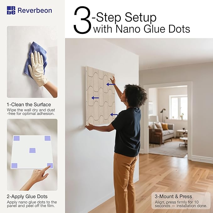 Reverbeon 6 PCS Acoustic Panels, 23.6x23.6 Inch Sound Absorbing Panels, Decorative Acoustic Wall Panels for Recording and Home Studio, Office with Double-Sided Adhesive Tape