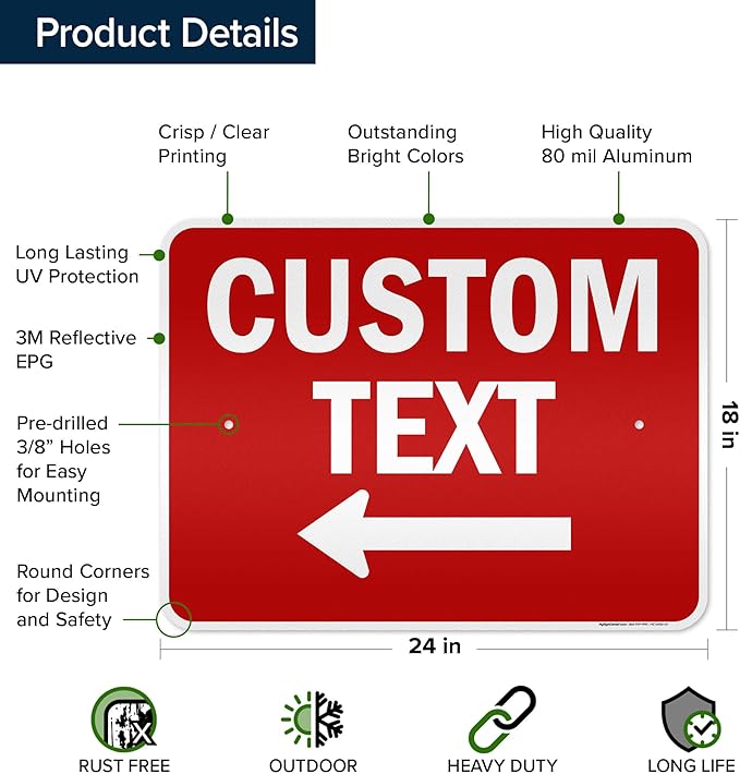 Custom Arrow,Custom Directional Sign, Left Arrow,18x24 Inches, 3M EGP Reflective, Rust Free .080 Aluminum, Fade Resistant, Made in USA by My Sign Center