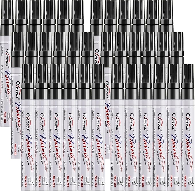 Overseas Black Paint Marker Pens - 36 Pack Oil-Based Permanent Markers Set, Quick Drying, Waterproof, Medium Tip Paint Pens Bulk for Wood, Metal, Rock, Ceramic, Plastic, Canvas, Glass, Rubber