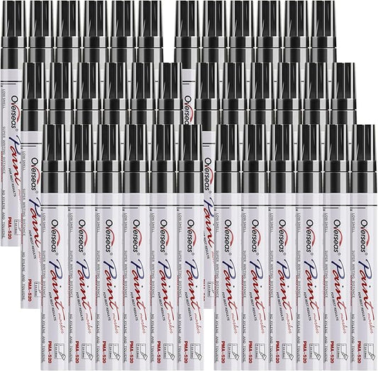 Overseas Black Paint Marker Pens - 36 Pack Oil-Based Permanent Markers Set, Quick Drying, Waterproof, Medium Tip Paint Pens Bulk for Wood, Metal, Rock, Ceramic, Plastic, Canvas, Glass, Rubber