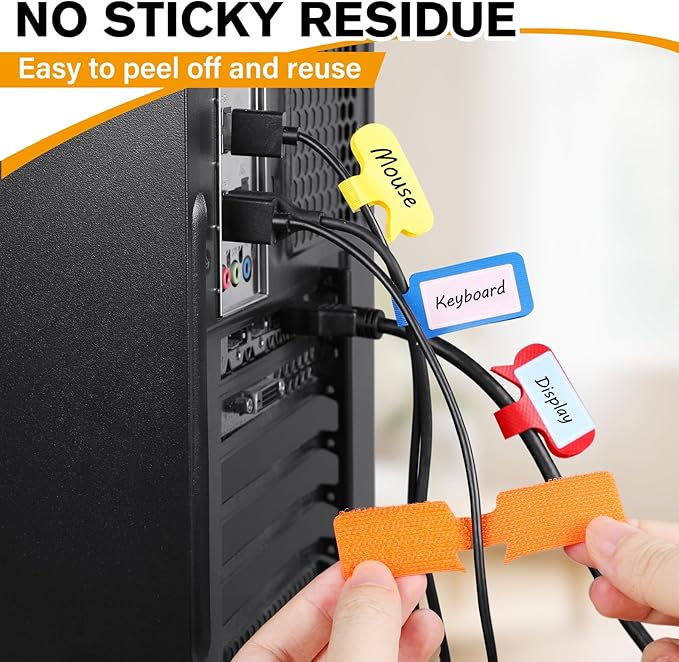 SummerBrite 36-Pack Large Cable Labels with 40 Write-On Stickers, Reusable 8-Color Wire Tags for Electronics, Cord ID & Cable Management for Home Office, PC Network - Rectangle
