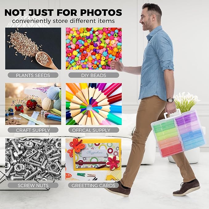 Find Scrapblooms 4×6 Photo Storage Box,Plastic photo keeper With 16 inner 4×6inch photo cases,Card Organzier Craft Storage box for pictures,stamps,seeds (Large Colorful)