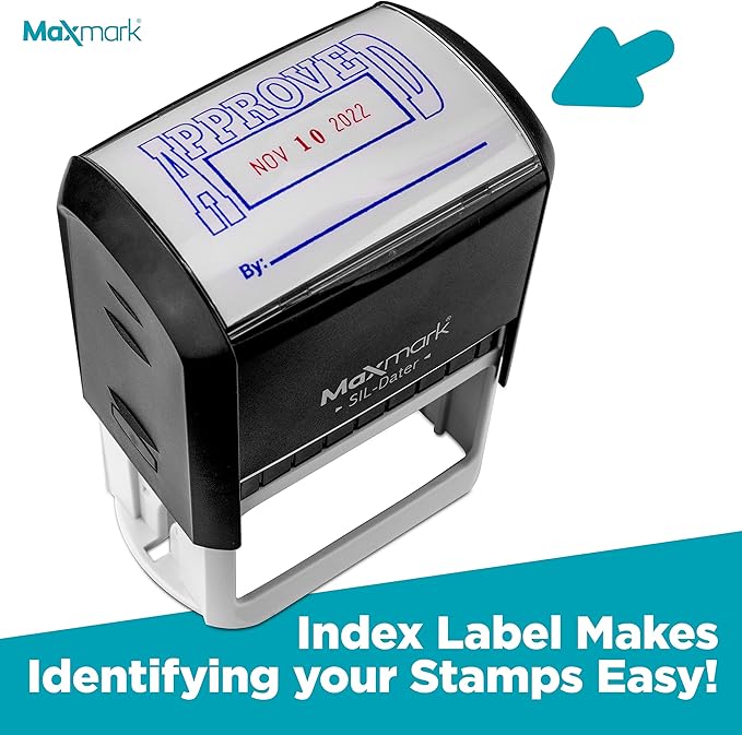 MaxMark Large Self-Inking Rubber Date Office Stamp with Posted Phrase & Date - Blue Ink, 12-Year Band - Style 5