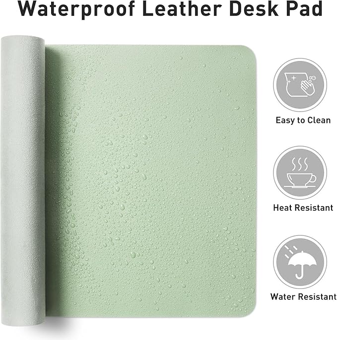 Aothia Large PU Leather Desk Pad Protector - Non-Slip Mouse Pad & Writing Mat for Office/Home, Waterproof, Easy to Clean (48" x 17",Aqua)