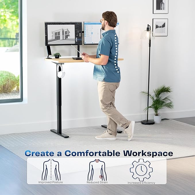 VIVO Electric 43 x 24 in Standing Desk, Memory Height Adjustment, 1B Series, Holds 220 lbs, One-Piece Light Wood Top, Black Frame, DESK-KIT-1B4C
