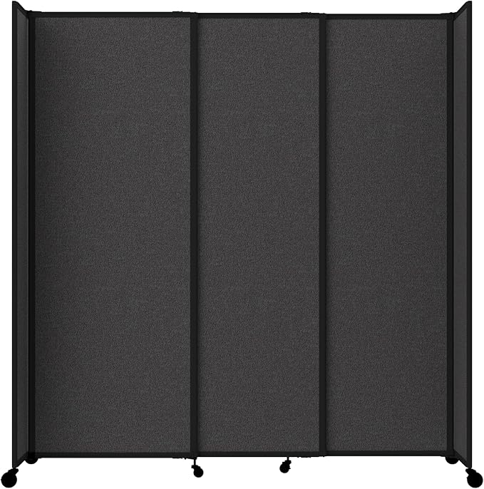 Versare Straightwall Sliding Portable Wall Partition | Freestanding Office Dividers | Locking Wheels | Temporary Room Separator | 7'2'' Wide x 7'6'' Tall Charcoal Gray Fabric Panels