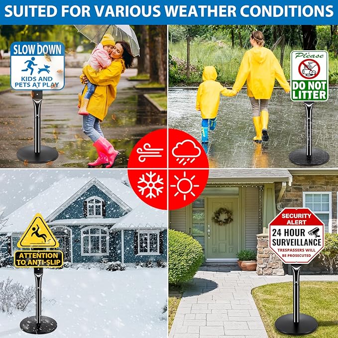 VAIIGO 2Pack Heavy Duty Parking Sign Post for Outside, 20lbs Cast Iron Base Sign Post for Outdoor Sign Holder, Yard Sign Stand, Street Sign Post, 49" Height, Black