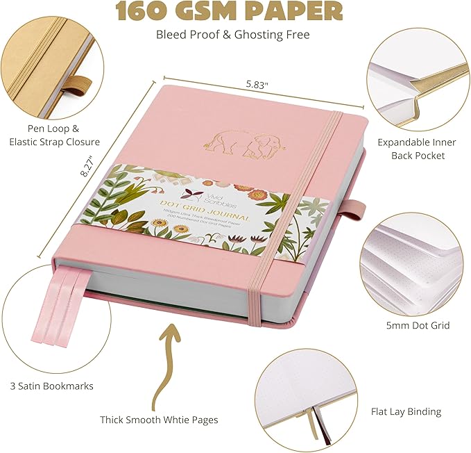 VIVID SCRIBBLES Dotted Journal Notebooks: Bullet Dotted Journal with 200 Numbered Dot Grid Pages, 160gsm Thick White Bleedproof Paper and 3 Sheets of Journal Stickers for Creatives