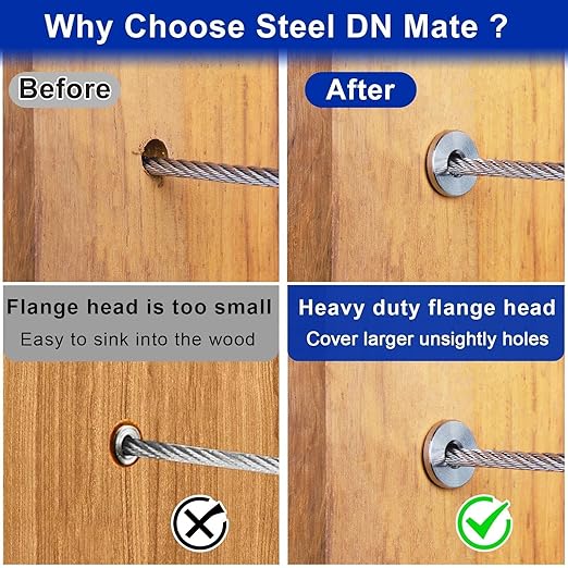 Steel DN Mate 120 Pack Stainless Steel Protector Sleeves for 1/8" Wire Rope, Cable Railing Hardware for Deck/Cable Railing System, T316 Marine Grade, Cable Sleeves Come with a Drill Bit DE100