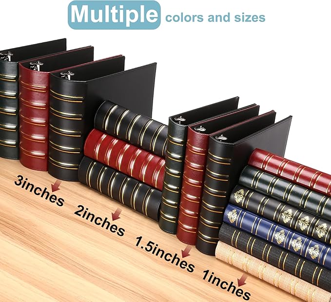LETVPVOW Vintage Hardback 3 Ring Binder 2 Inch, Professional Leather Binders 2 Inch D Ring, Holds 400 Sheets Capacity 2 Pack - Dark Red