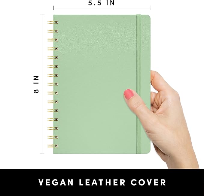 PAPERAGE Lined Spiral Journal Notebook, (Sage Green), 160 Pages, Hardcover Journal for Women & Men, Medium 5.5 in x 8 in - 100 GSM, Thick Paper, Spiral Notebook for Work, School & Journaling