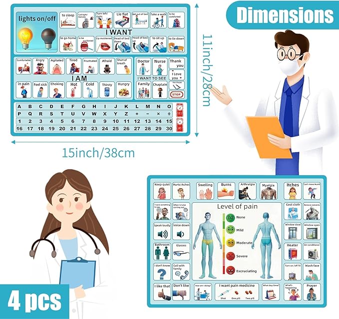 4 Pcs 15''x 11''Nonverbal Communication Board,for Patient、Stroke Therapy Equipment for Adults、AAC Device for Autism、Communication Board for Nonverbal People（no Handle）