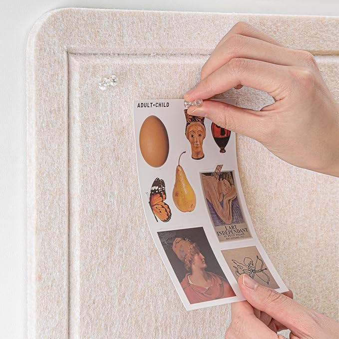 Bulletin Board, 24 x 18 inches Decorative Felt Pin Board, Vision Board Cork Board Alternative for Wall, Foldable Photo Board with 20 Pushpins - Oatmeal